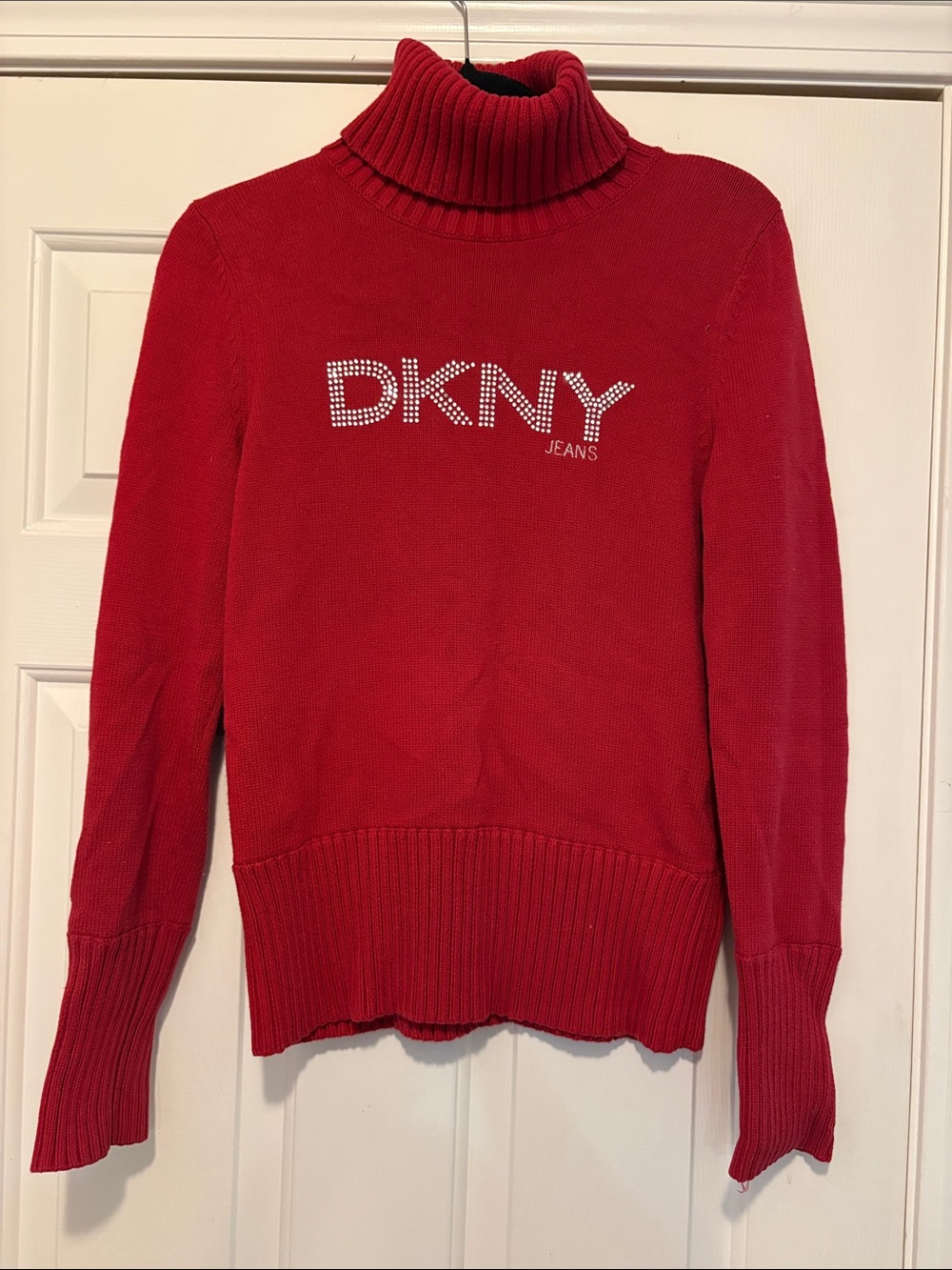 DKNY Red Turtleneck Sweater with Studded Logo